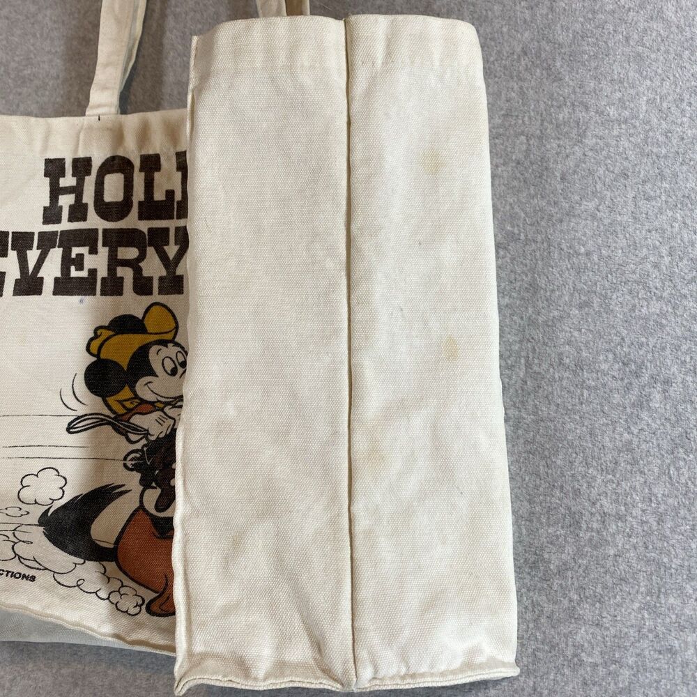Vintage Disney Mickey Mouse Canvas Tote Bag "Hold Everything!" Cowboy Cream Rare - Picture 6 of 10